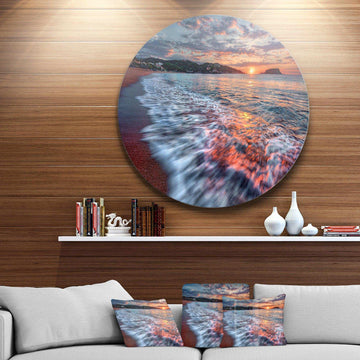 Calm Seashore with Rushing Waters - Sea & Shore Round Metal Wall Art
